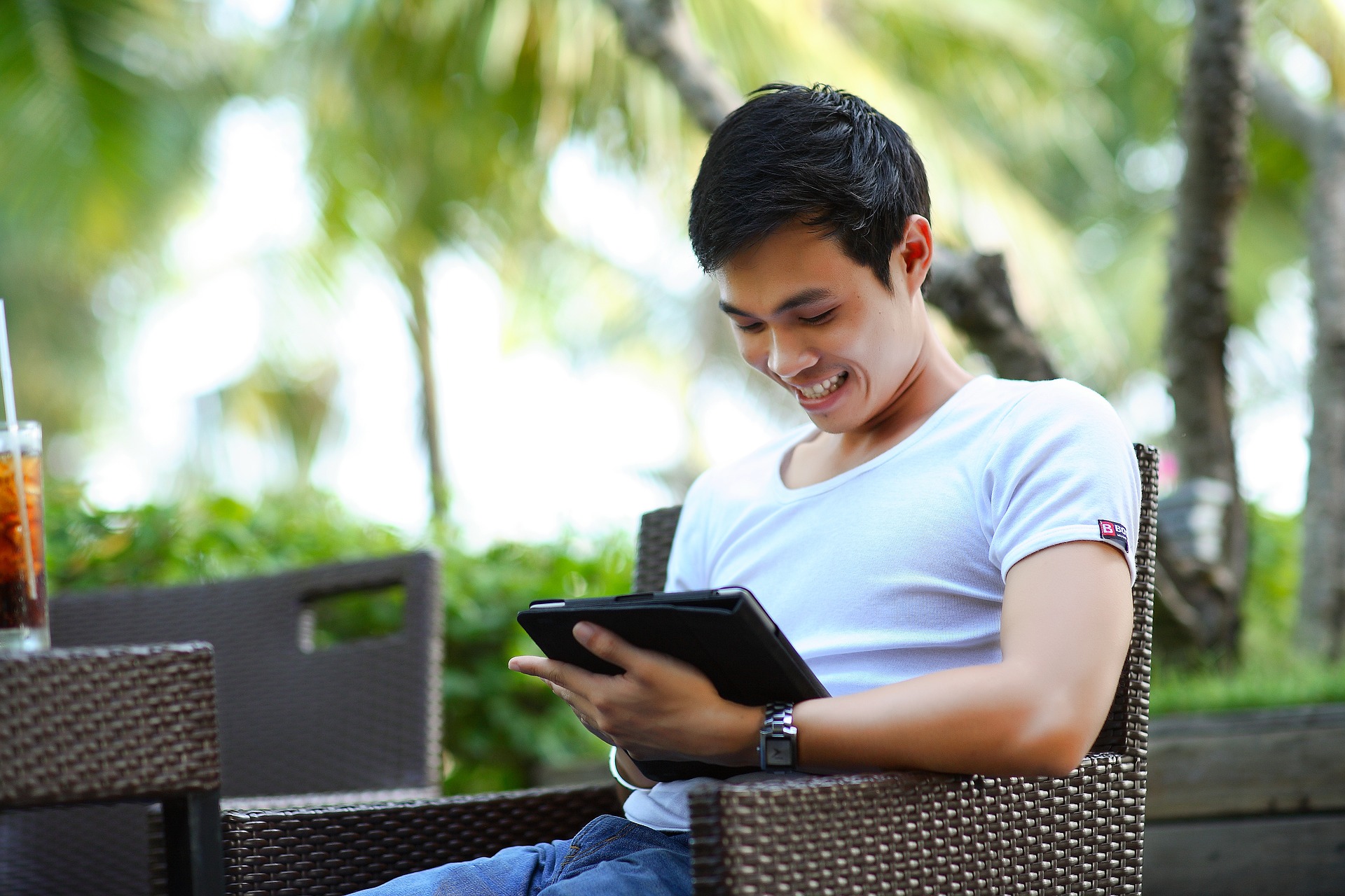 Man reading on a laptop